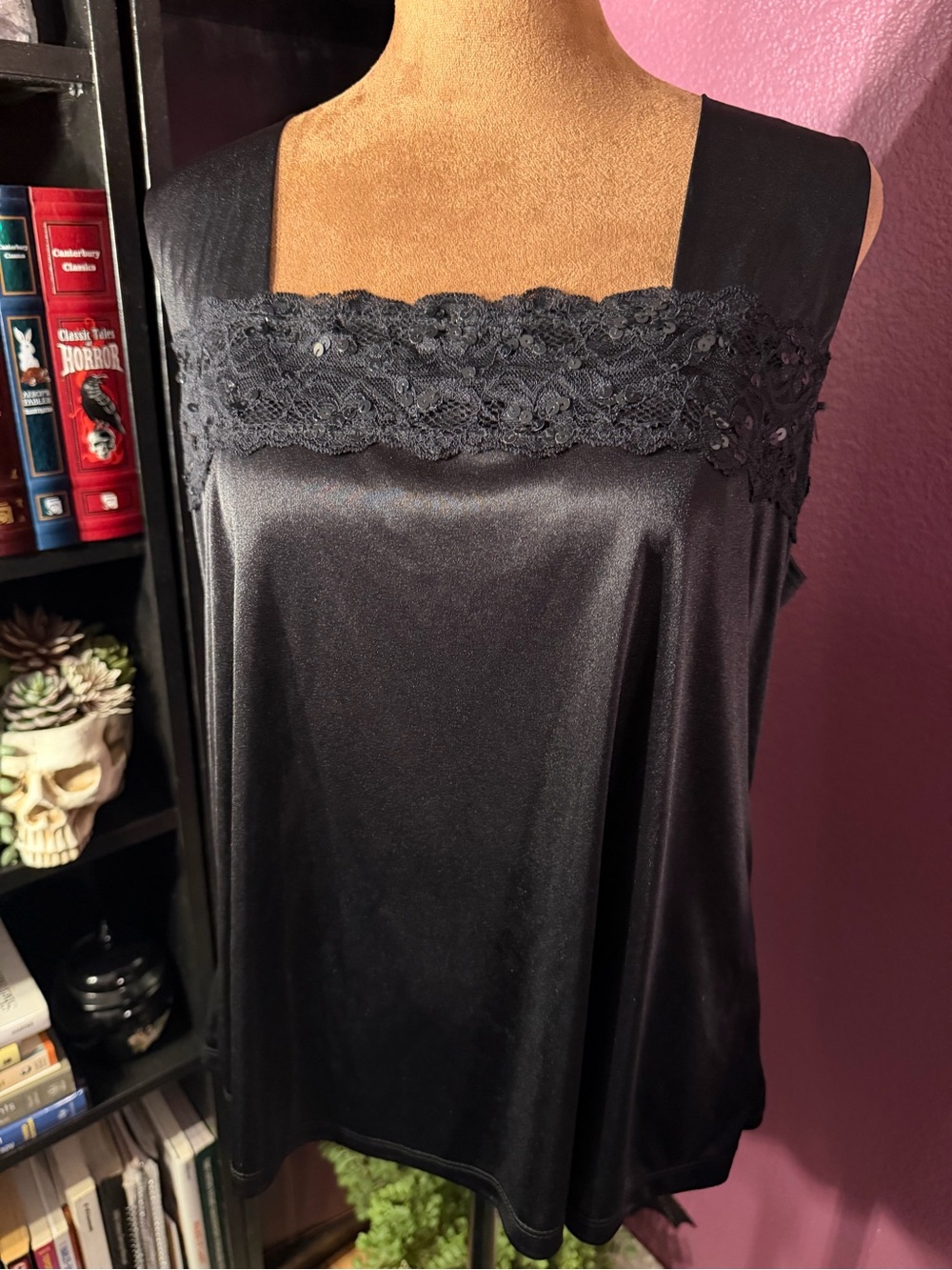 Units black Lace and sequin satin camisole- Fairygrunge, goth, indiesleeze
